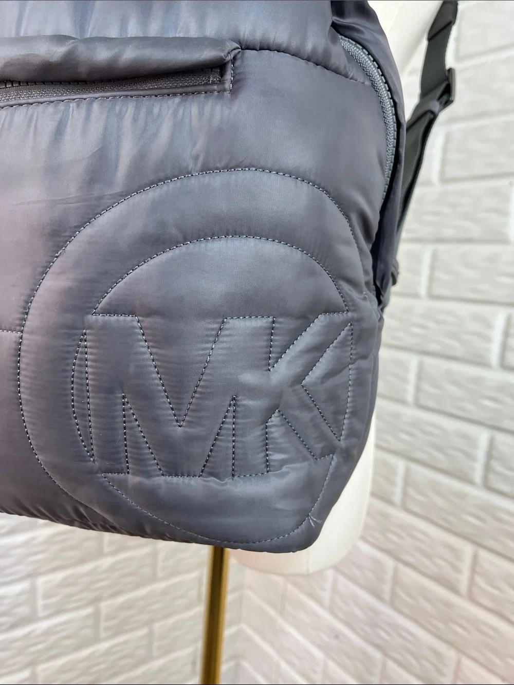 MICHAEL KORS RAE MEDIUM QUILTED NYLON BACKPACK MK LOGO DARK GRAY